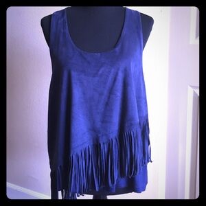 Navy Blue fringy top, 1X